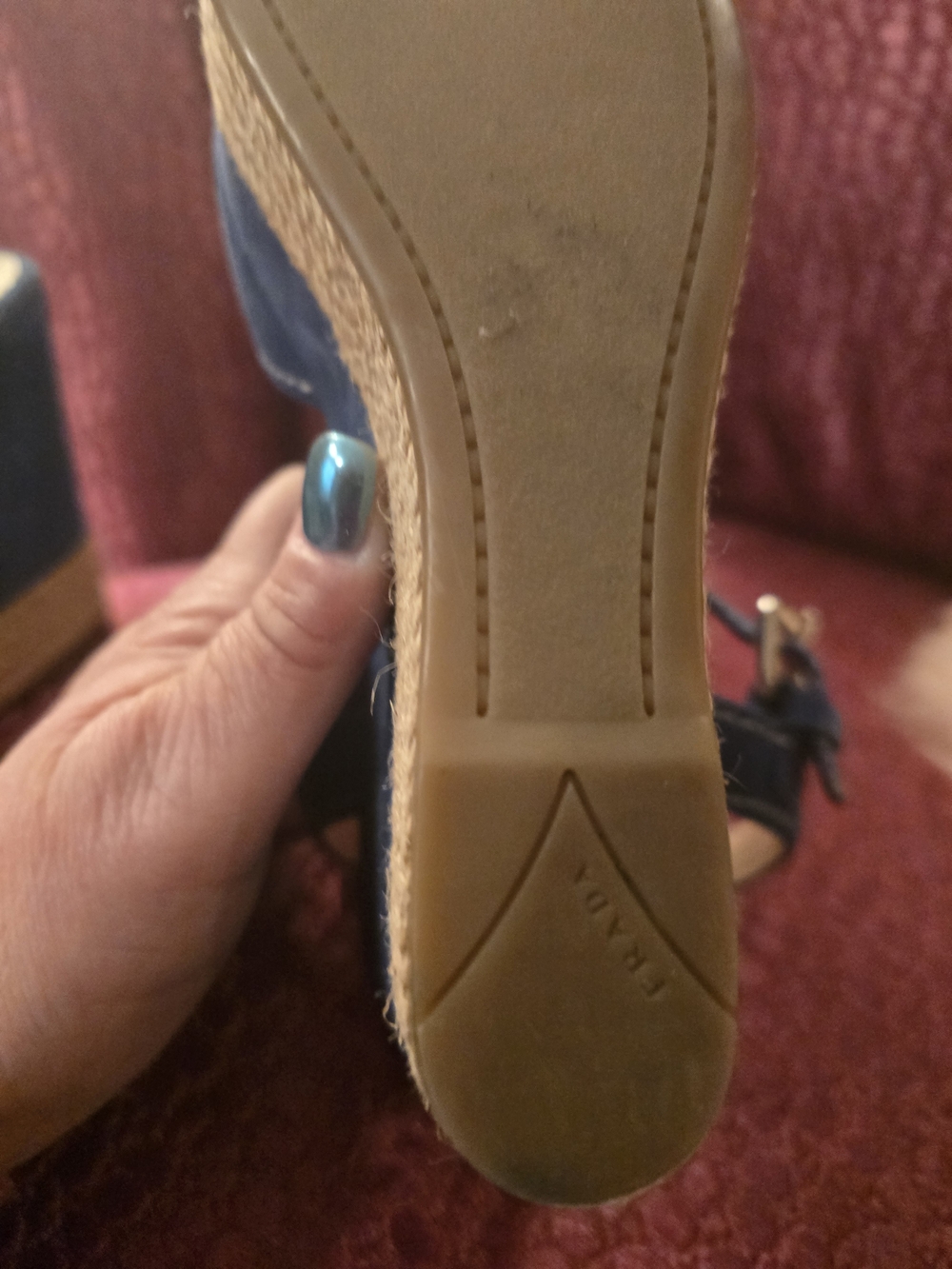 PRADA GENUINE Blue Suede Wedge Sandals with Ankle Strap - Picture 10 of 16